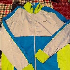 Puma Vibrant Blue and Lime Jacket Jumpsuit Full Zip Men’s Large L Lime Green Blu
